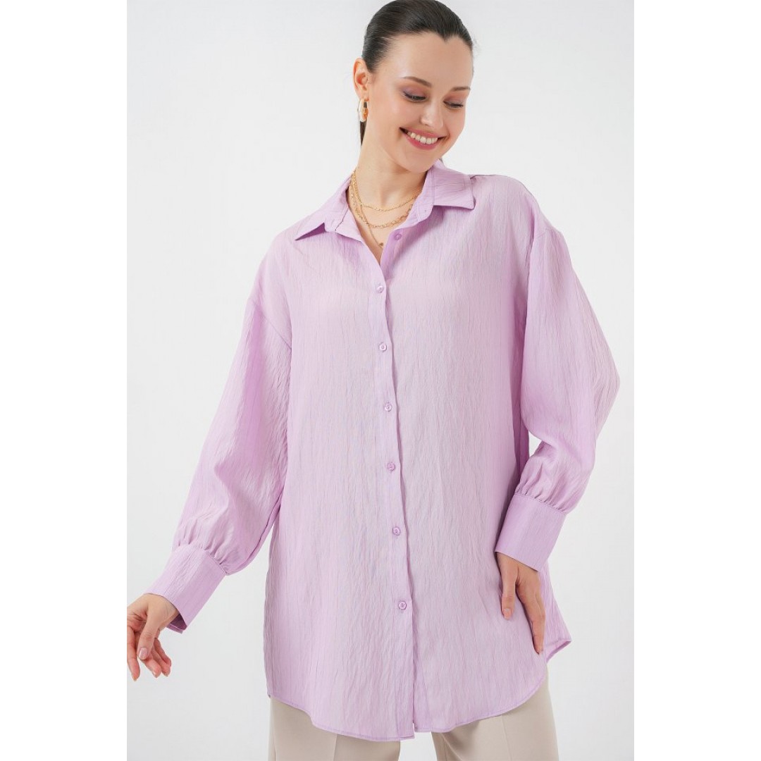 Çizgili Uzun Gömlek Tunik 5963 - Lila - 156780