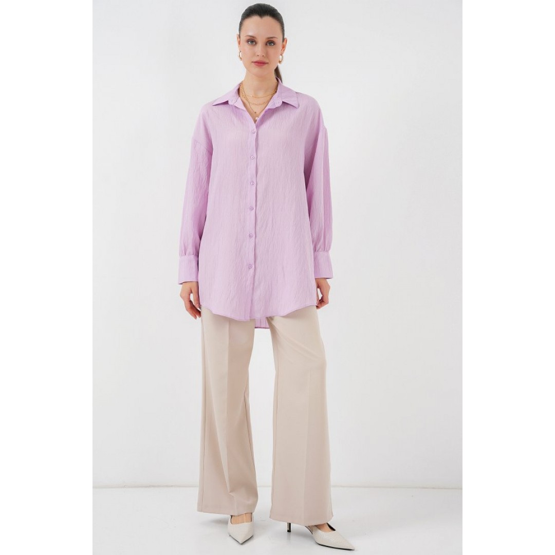 Çizgili Uzun Gömlek Tunik 5963 - Lila - 156780
