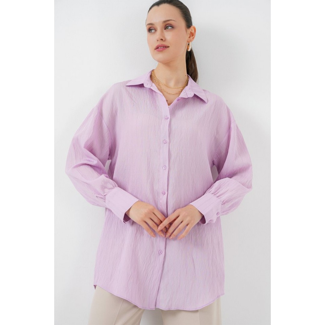 Çizgili Uzun Gömlek Tunik 5963 - Lila - 156780