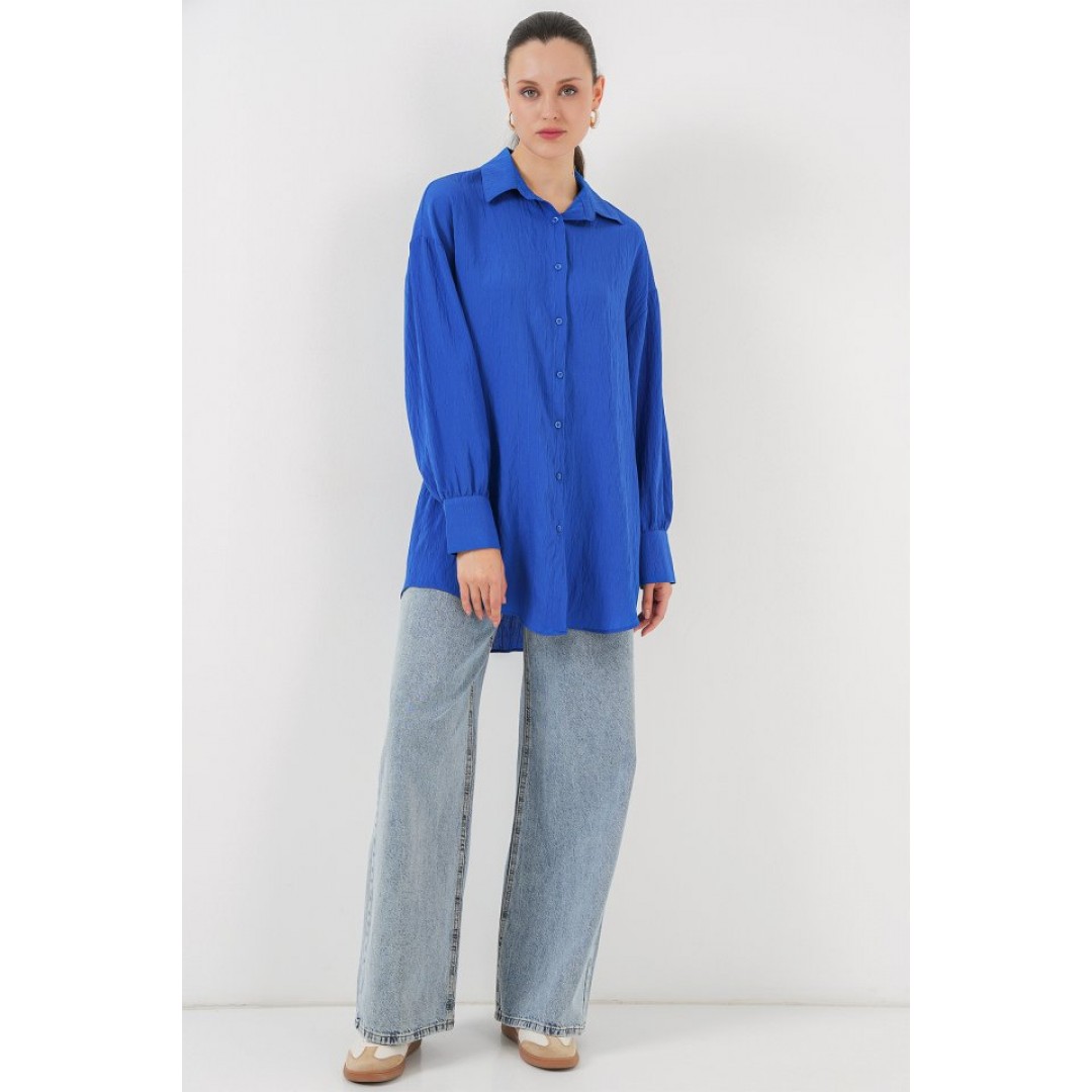 Çizgili Uzun Gömlek Tunik 5963 - Saks - 156781 Çizgili Uzun Gömlek Tunik 5963 - Saks - 156781