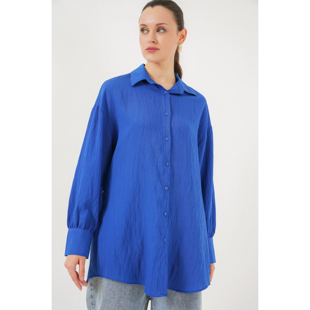 Çizgili Uzun Gömlek Tunik 5963 - Saks - 156781 Çizgili Uzun Gömlek Tunik 5963 - Saks - 156781