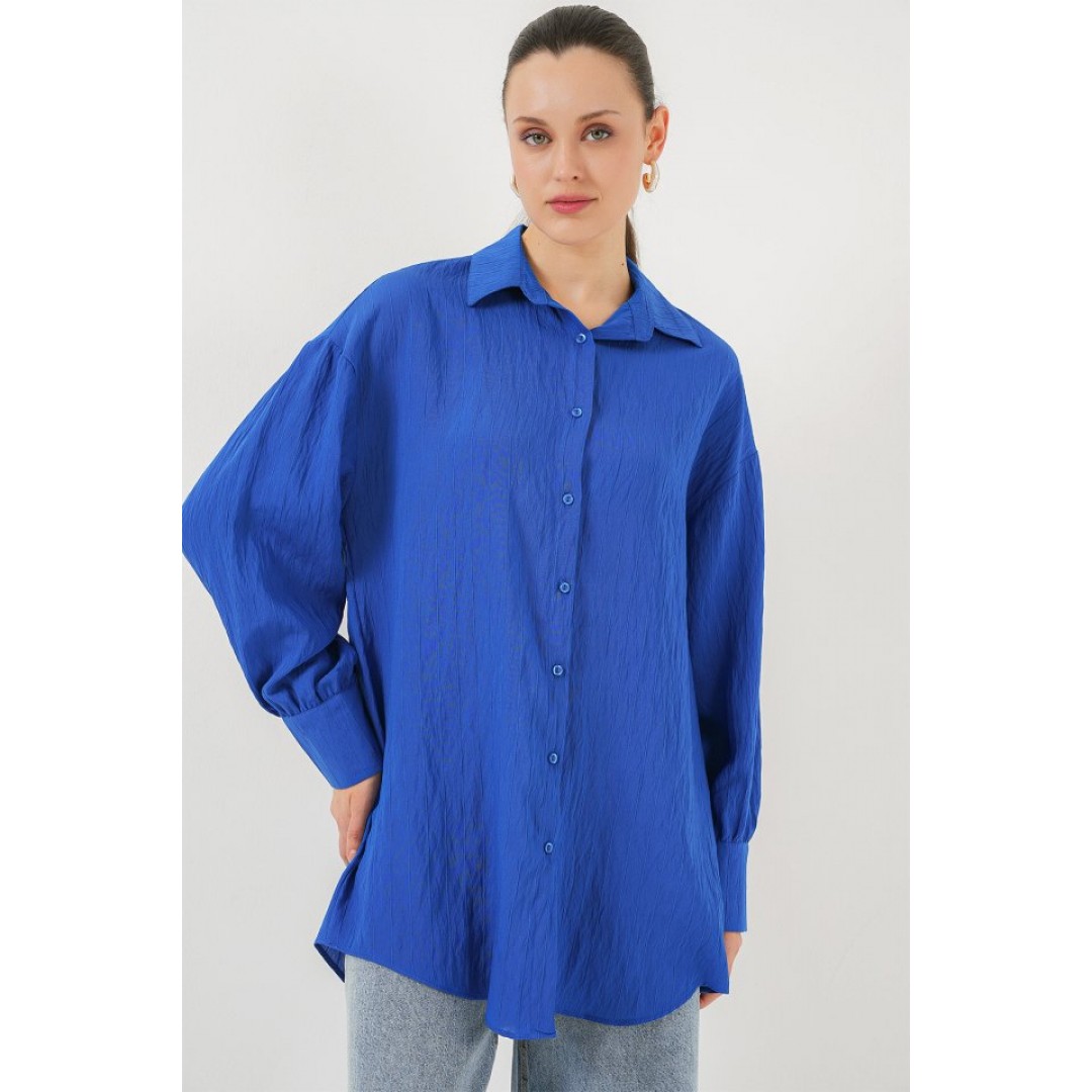Çizgili Uzun Gömlek Tunik 5963 - Saks - 156781 Çizgili Uzun Gömlek Tunik 5963 - Saks - 156781