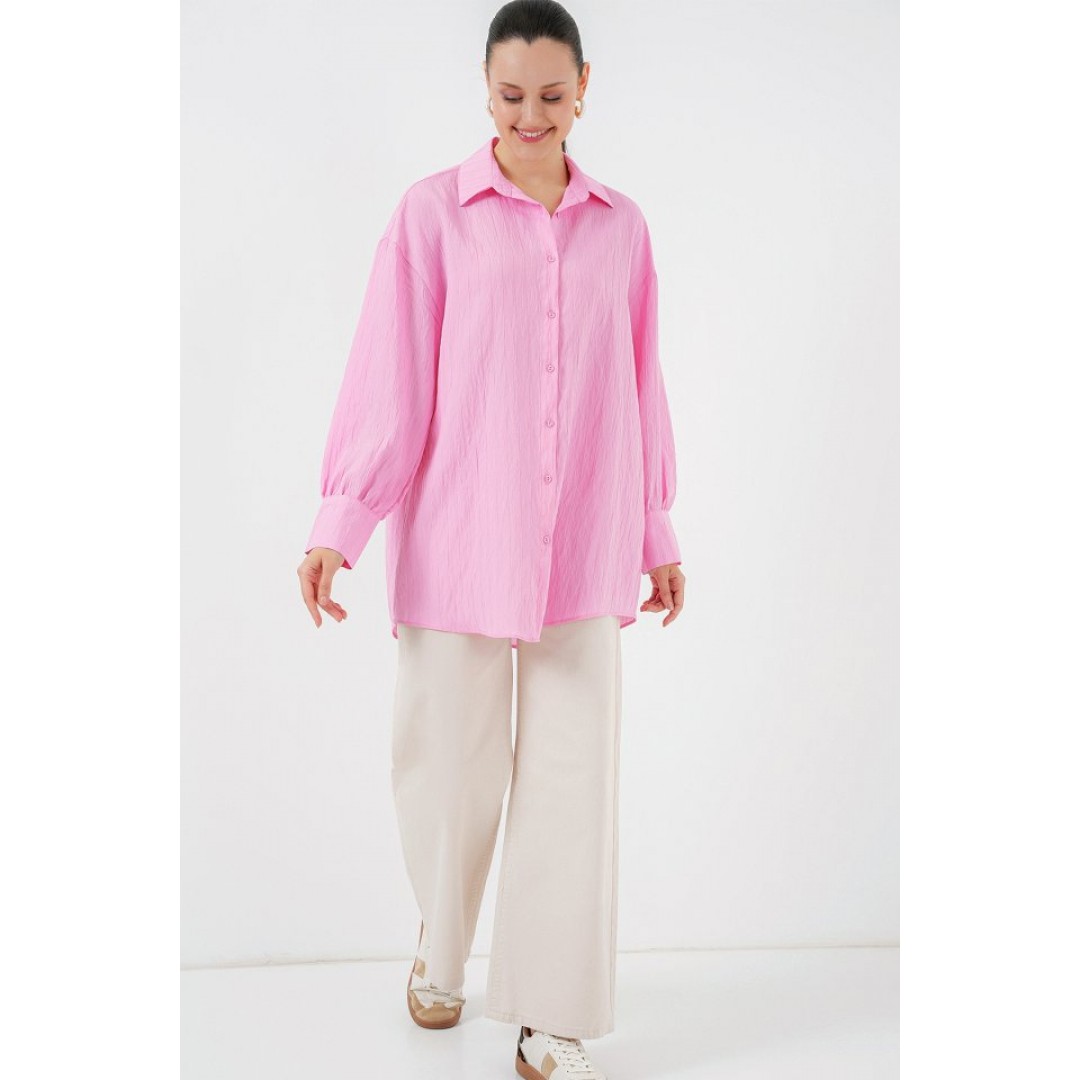 Çizgili Uzun Gömlek Tunik 5963 - Pembe - 156782