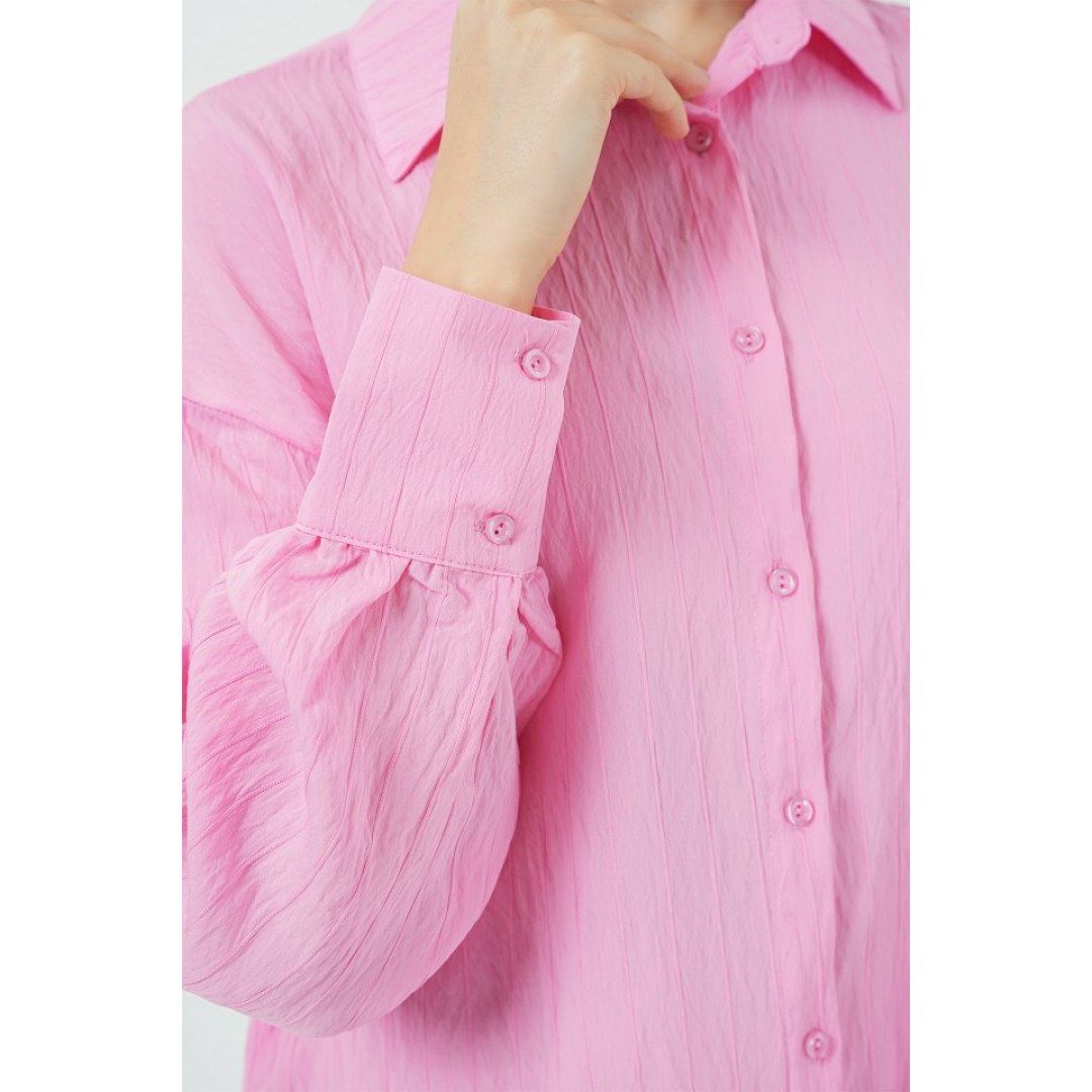 Çizgili Uzun Gömlek Tunik 5963 - Pembe - 156782