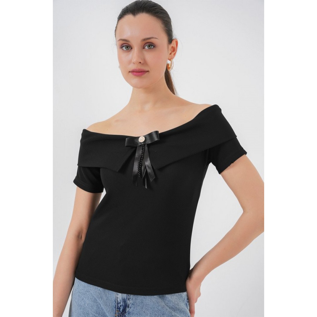 Kurdele Detaylı Örme Bluz 949 - Siyah 156783 Kurdele Detaylı Örme Bluz 949 - Siyah 156783