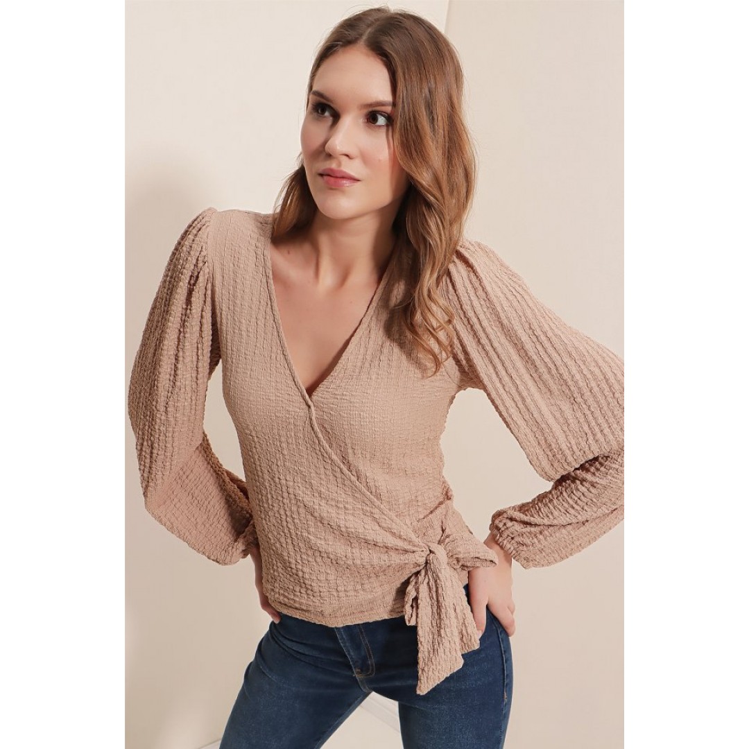 0441 Anvelop Örme Bluz - Bej 156909