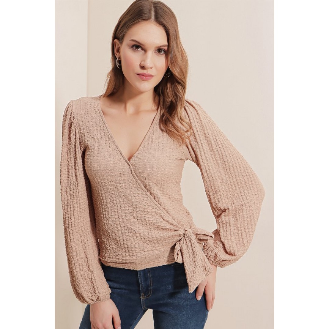 0441 Anvelop Örme Bluz - Bej 156909