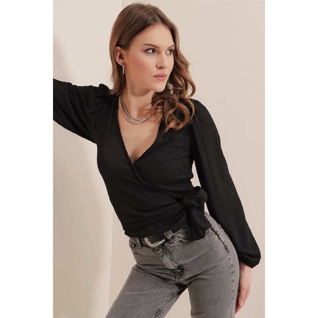 0441 Anvelop Örme Bluz - Siyah 157333 0441 Anvelop Örme Bluz - Siyah 157333