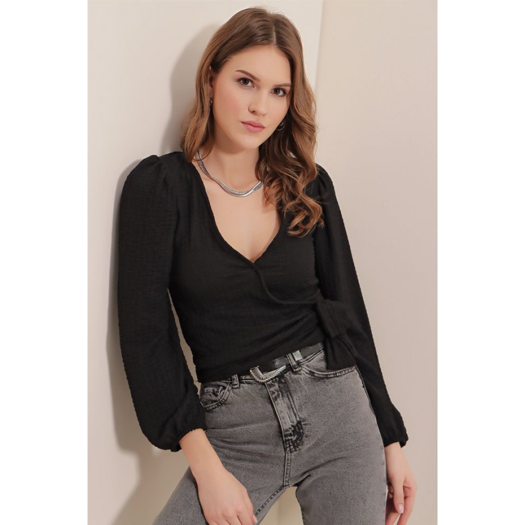 0441 Anvelop Örme Bluz - Siyah 157333 0441 Anvelop Örme Bluz - Siyah 157333
