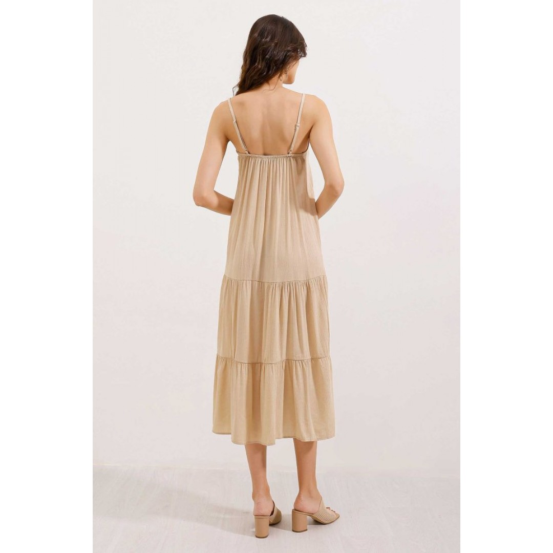 2403 Askılı Midi Elbise - Krem 157429