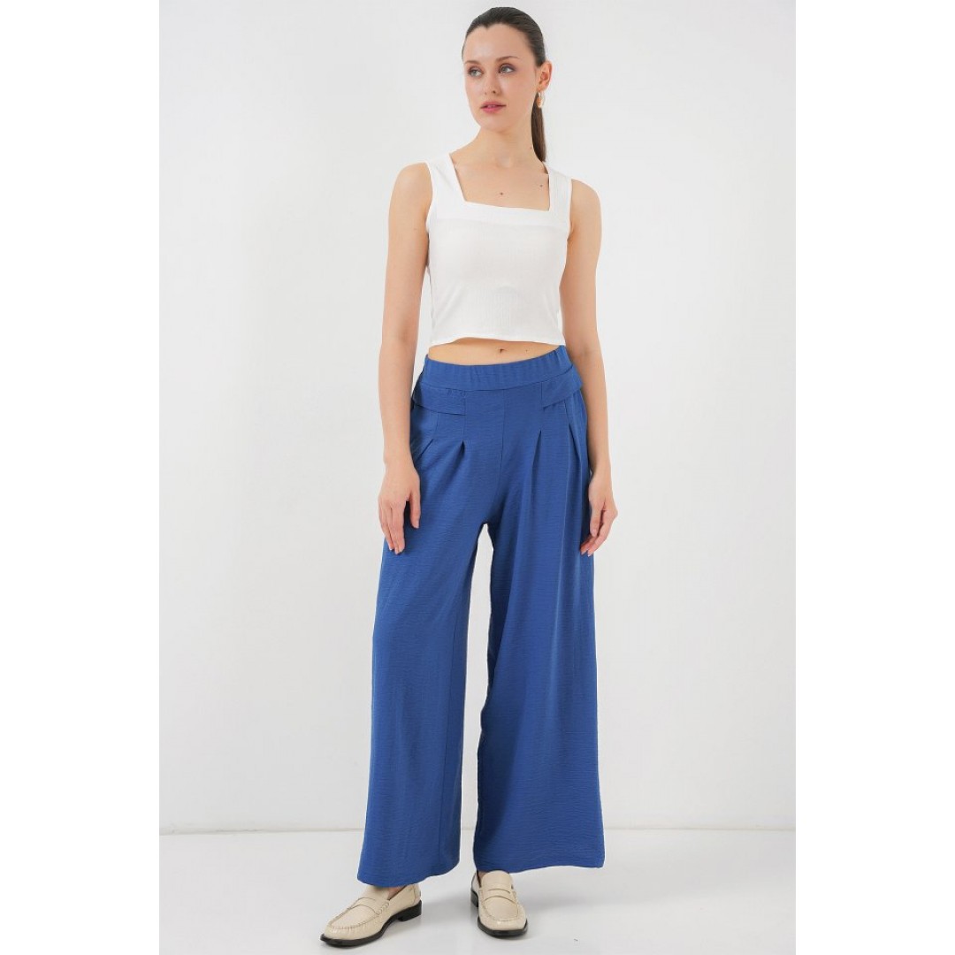 Geniş Paça Pileli Pantolon 6718 - İndigo - 157438 Geniş Paça Pileli Pantolon 6718 - İndigo - 157438