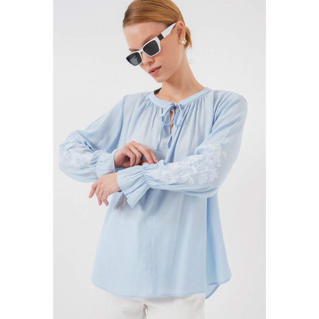 Nakışlı Örme Bluz 941 - Mavi 157643 Nakışlı Örme Bluz 941 - Mavi 157643