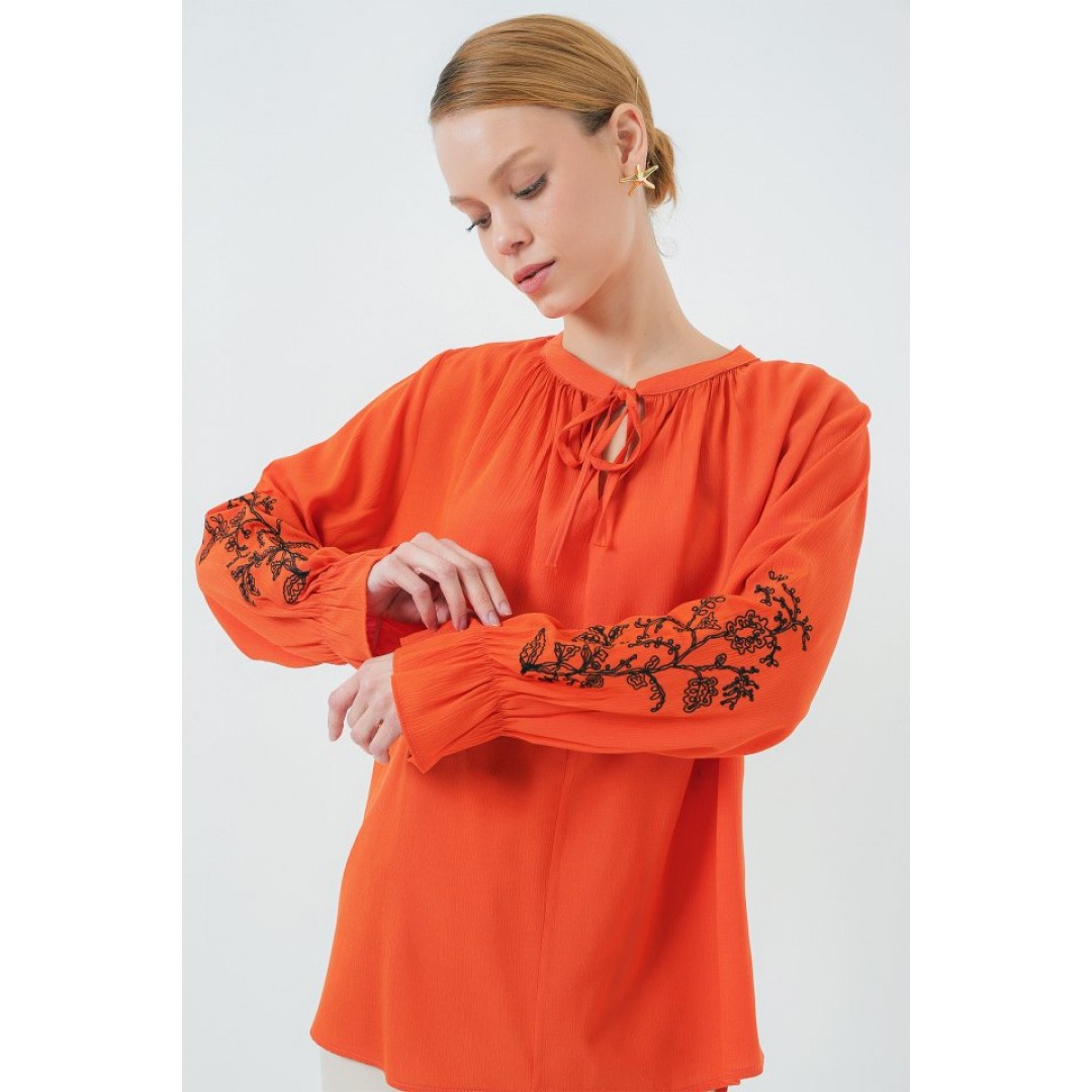 Nakışlı Örme Bluz 941 - Turuncu 157646 Nakışlı Örme Bluz 941 - Turuncu 157646