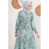 2145 Desenli Tesettür Elbise - Haki 159454 2145 Desenli Tesettür Elbise - Haki 159454