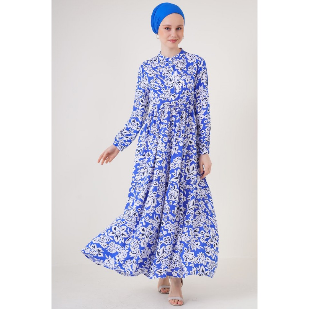 2144 Hakim Yaka Tesettür Elbise - Saks 159456 2144 Hakim Yaka Tesettür Elbise - Saks 159456