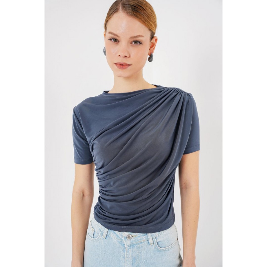 Büzgü Detaylı Kısa Kol Sandy Bluz 945 - Antrasit - 159463 Büzgü Detaylı Kısa Kol Sandy Bluz 945 - Antrasit - 159463