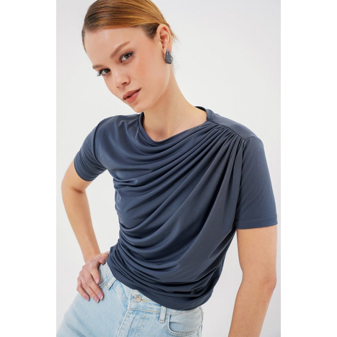 Büzgü Detaylı Kısa Kol Sandy Bluz 945 - Antrasit - 159463 Büzgü Detaylı Kısa Kol Sandy Bluz 945 - Antrasit - 159463