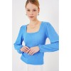 0442 Uzun Kollu Bluz - Saks 159473 0442 Uzun Kollu Bluz - Saks 159473