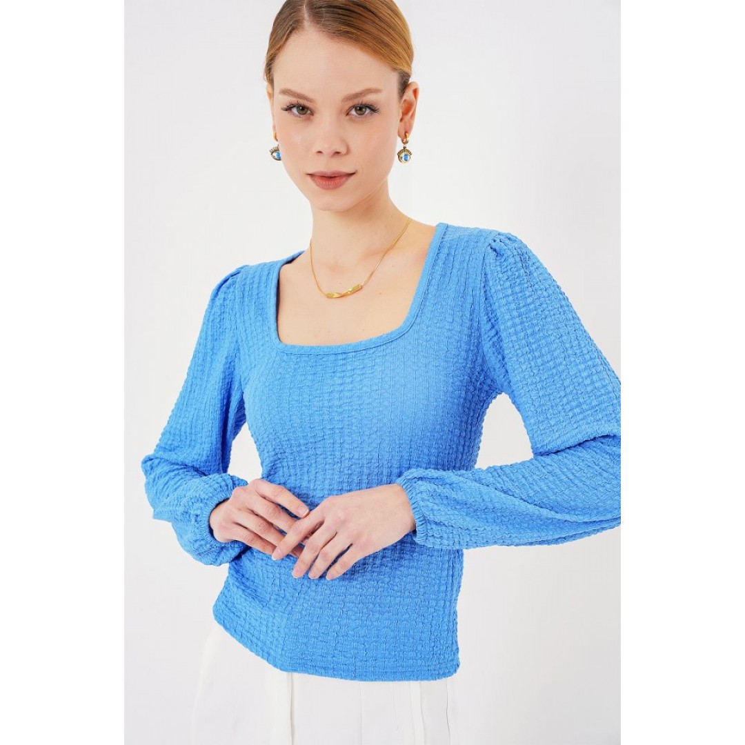 0442 Uzun Kollu Bluz - Saks 159473 0442 Uzun Kollu Bluz - Saks 159473