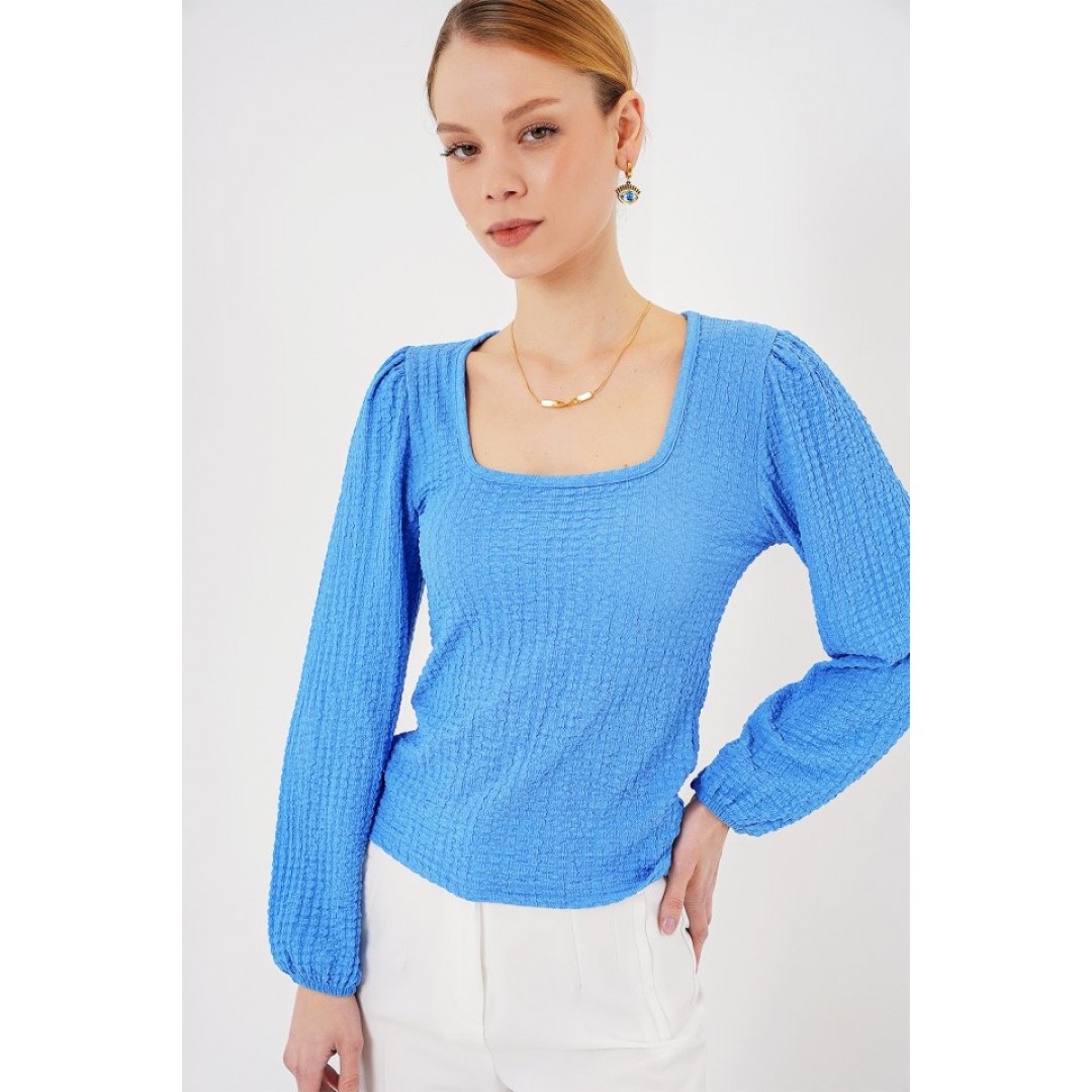 0442 Uzun Kollu Bluz - Saks 159473 0442 Uzun Kollu Bluz - Saks 159473