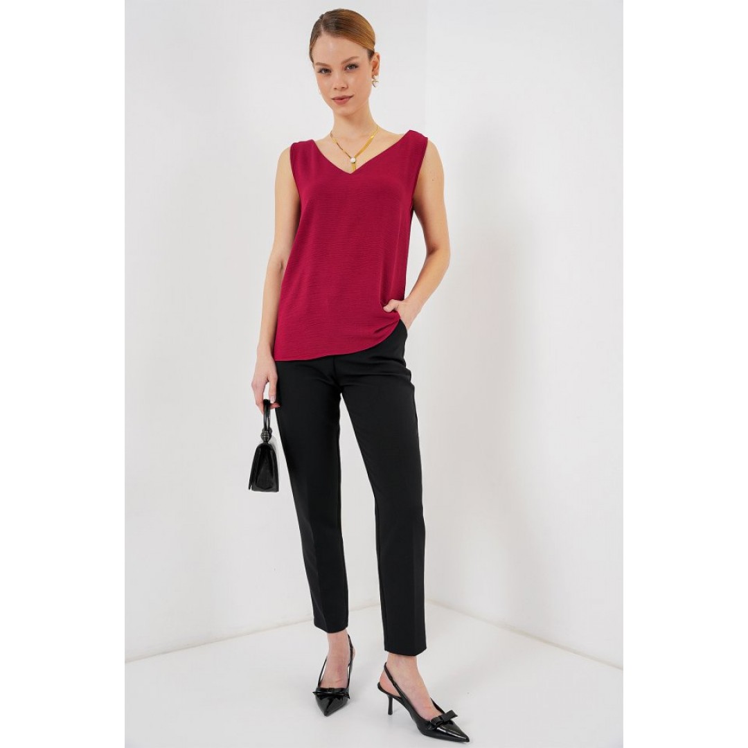 V Yaka Sıfır Kol Bluz 950 - Bordo 159492 V Yaka Sıfır Kol Bluz 950 - Bordo 159492