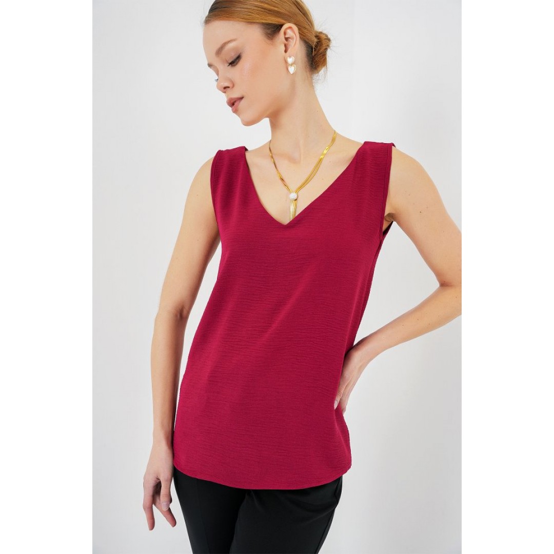 V Yaka Sıfır Kol Bluz 950 - Bordo 159492 V Yaka Sıfır Kol Bluz 950 - Bordo 159492