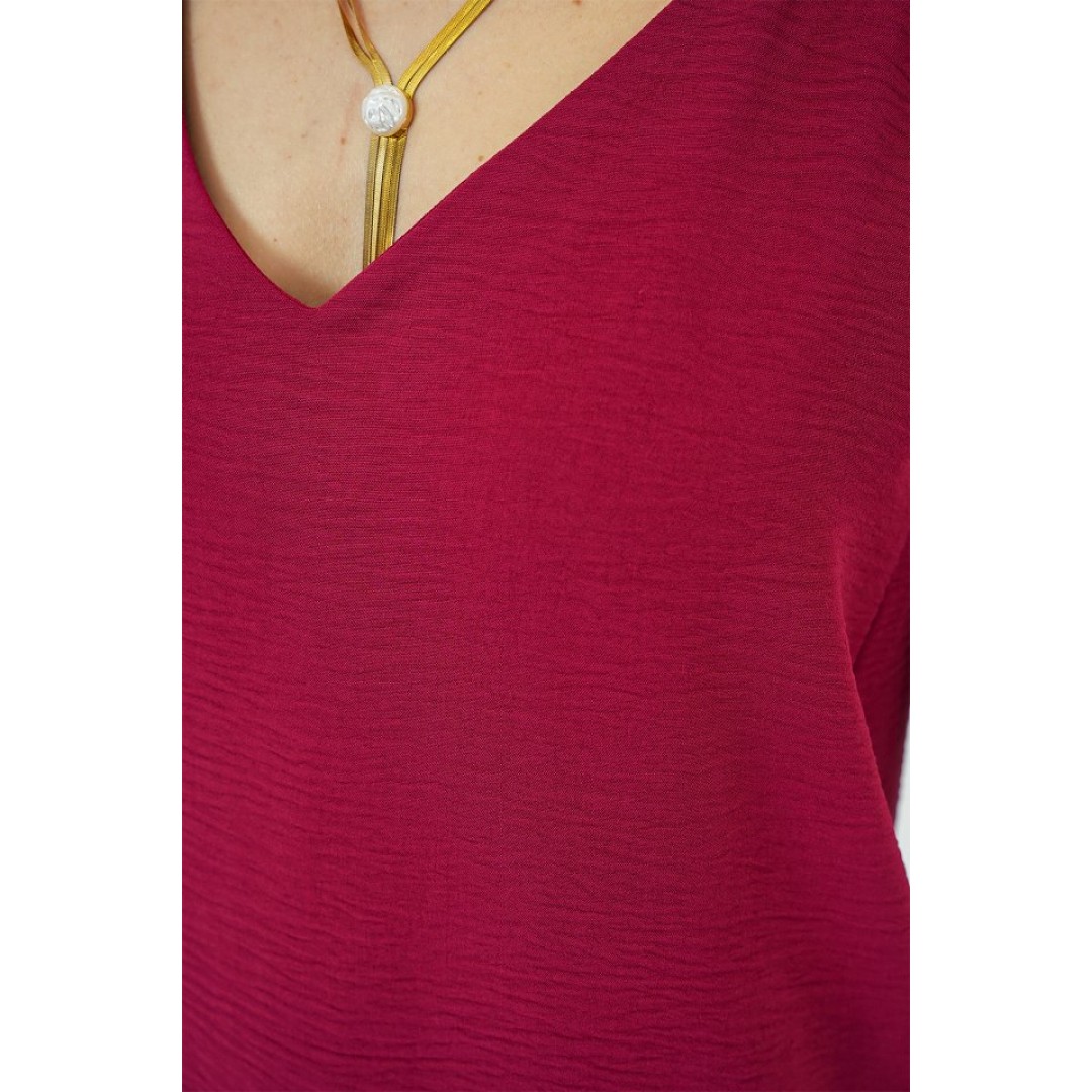 V Yaka Sıfır Kol Bluz 950 - Bordo 159492 V Yaka Sıfır Kol Bluz 950 - Bordo 159492