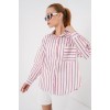 Çizgili Oversize Gömlek 20278 - Kırmızı - 159611