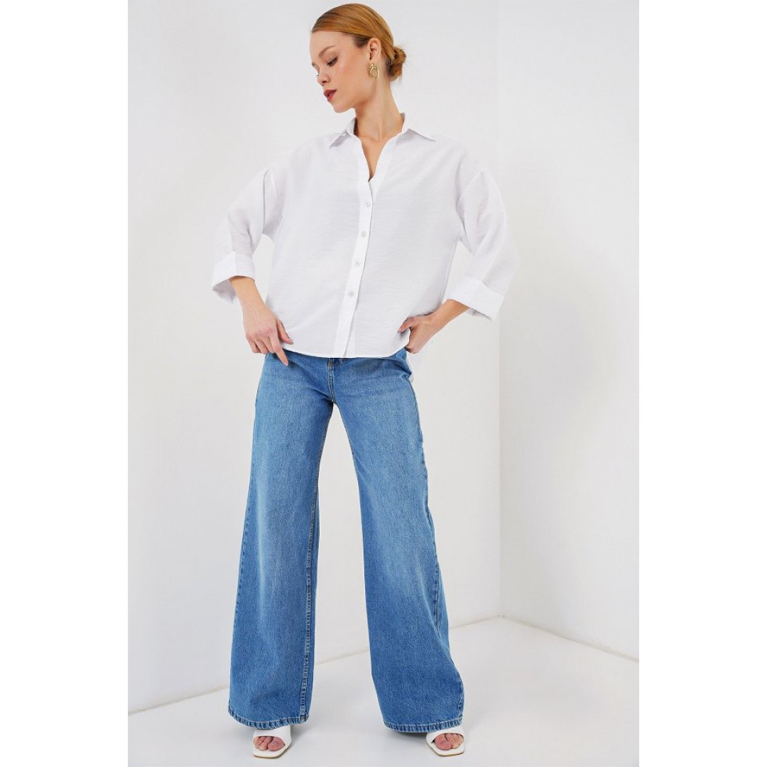 Oversize Kısa Kol Gömlek 20315 - Beyaz 159622 Oversize Kısa Kol Gömlek 20315 - Beyaz 159622