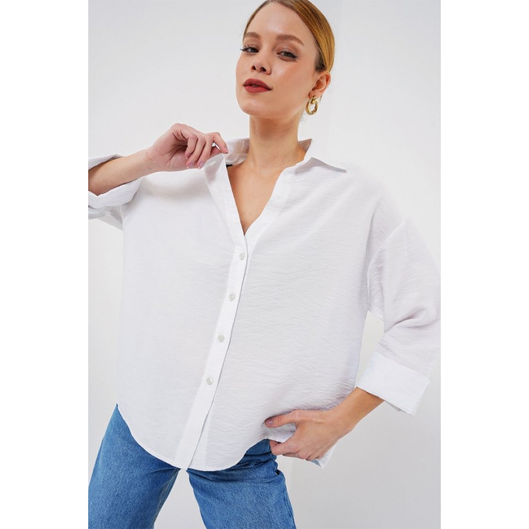Oversize Kısa Kol Gömlek 20315 - Beyaz 159622 Oversize Kısa Kol Gömlek 20315 - Beyaz 159622