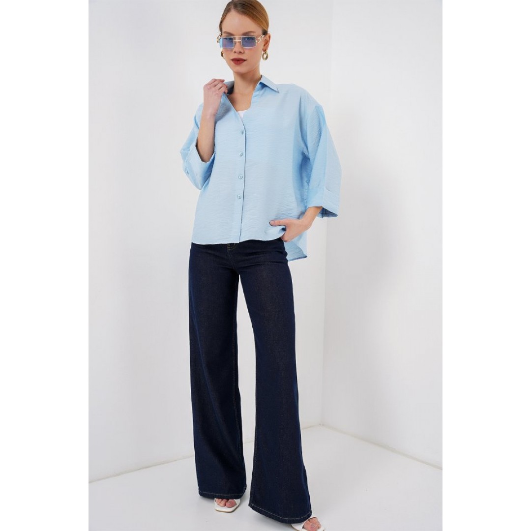 Oversize Kısa Kol Gömlek 20315 - Mavi 159623 Oversize Kısa Kol Gömlek 20315 - Mavi 159623