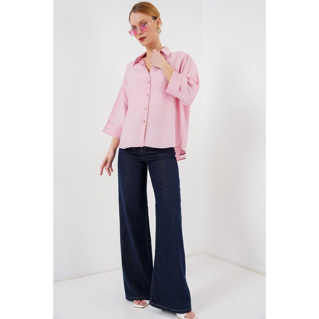 Oversize Kısa Kol Gömlek 20315 - Pembe 159624 Oversize Kısa Kol Gömlek 20315 - Pembe 159624