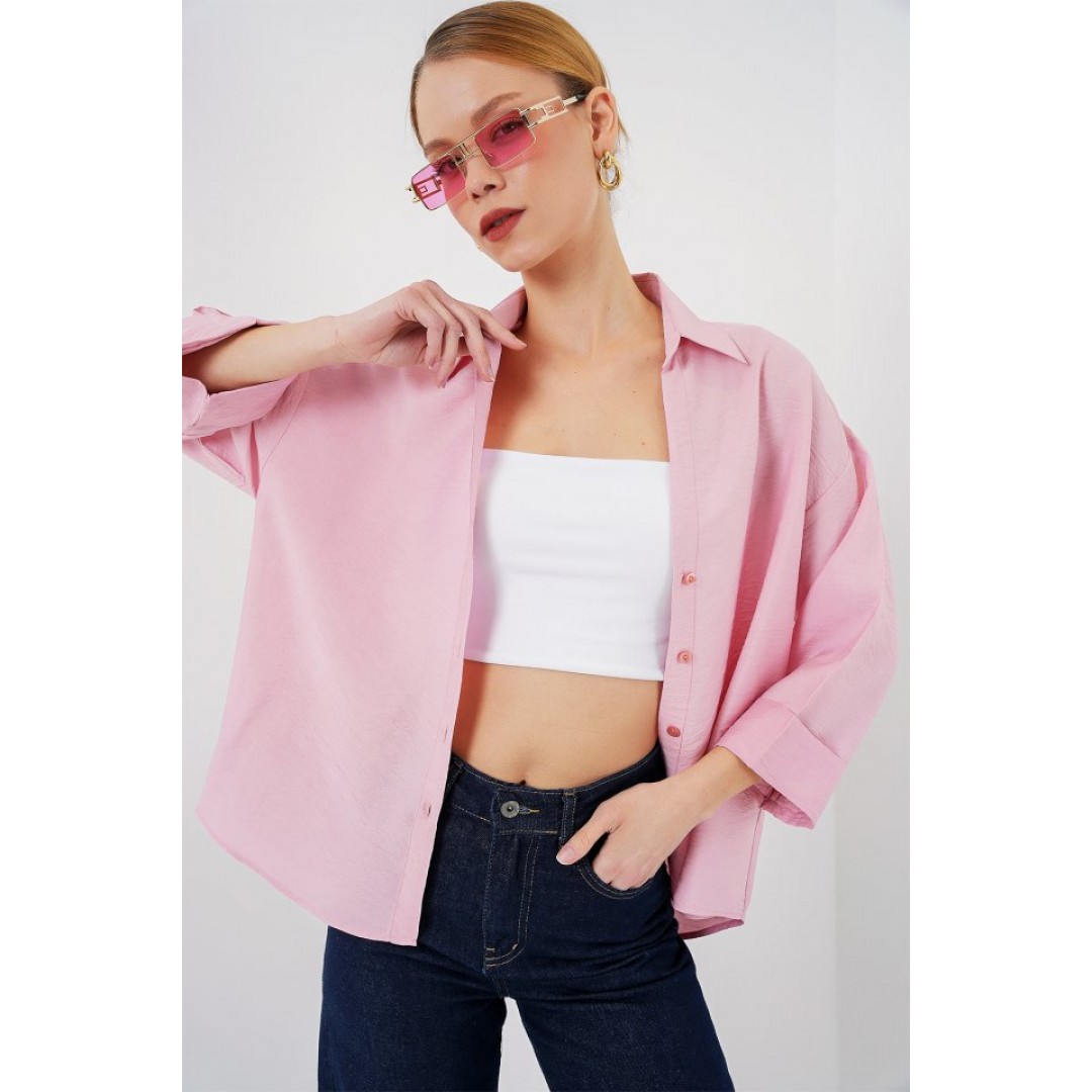 Oversize Kısa Kol Gömlek 20315 - Pembe 159624 Oversize Kısa Kol Gömlek 20315 - Pembe 159624