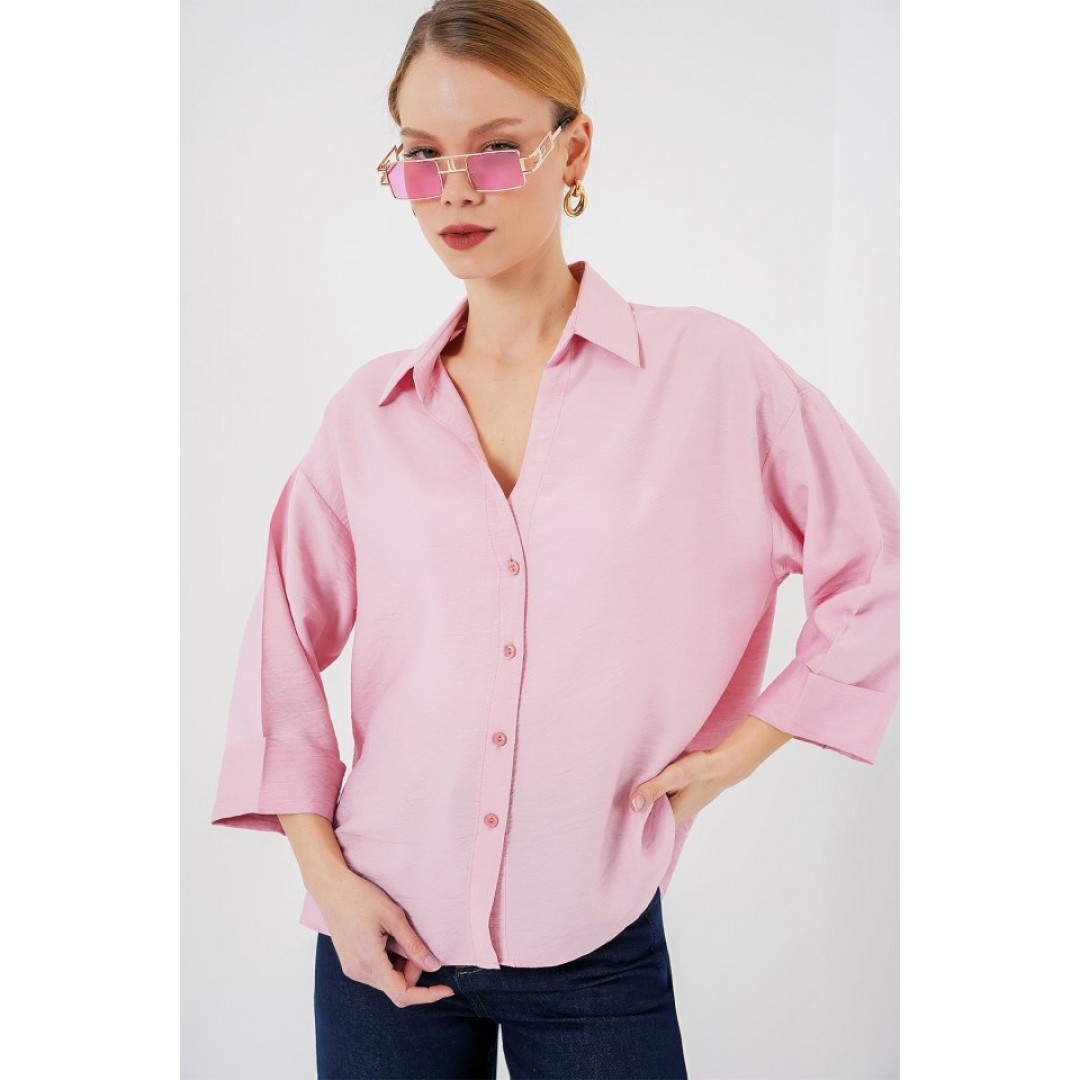 Oversize Kısa Kol Gömlek 20315 - Pembe 159624 Oversize Kısa Kol Gömlek 20315 - Pembe 159624