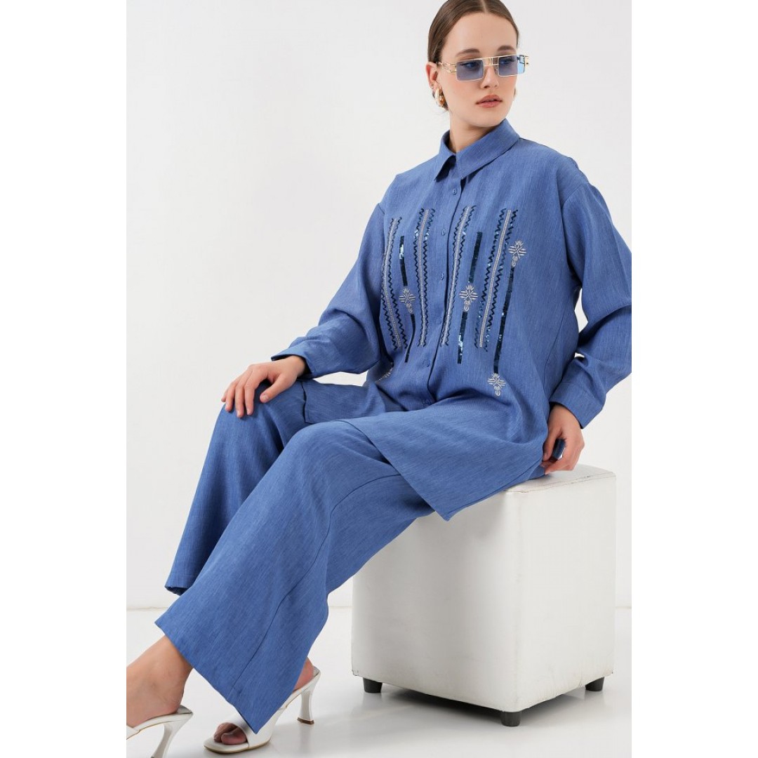 Desenli Tunik Pantolon İkili Takım 6720 - İndigo 159874