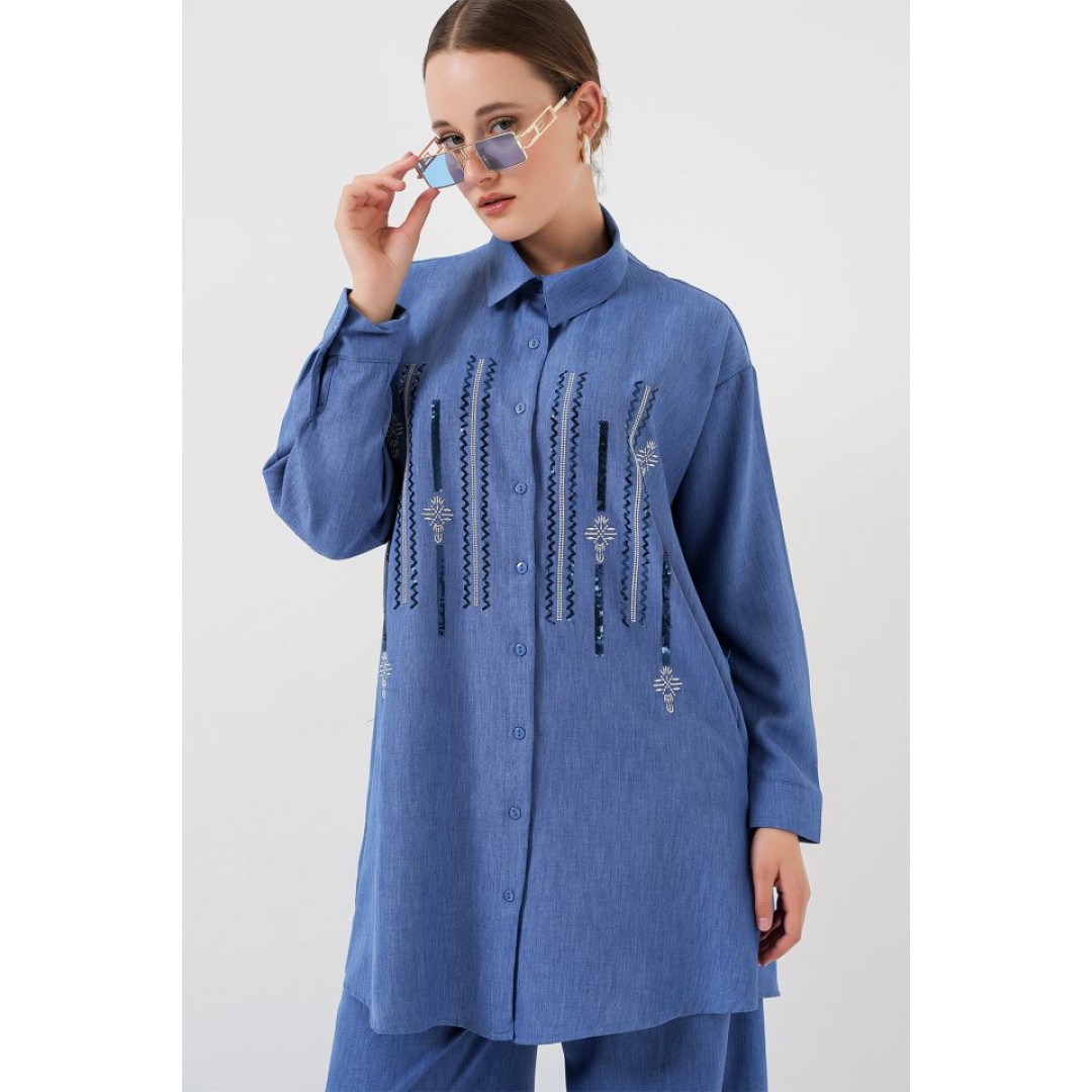 Desenli Tunik Pantolon İkili Takım 6720 - İndigo 159874