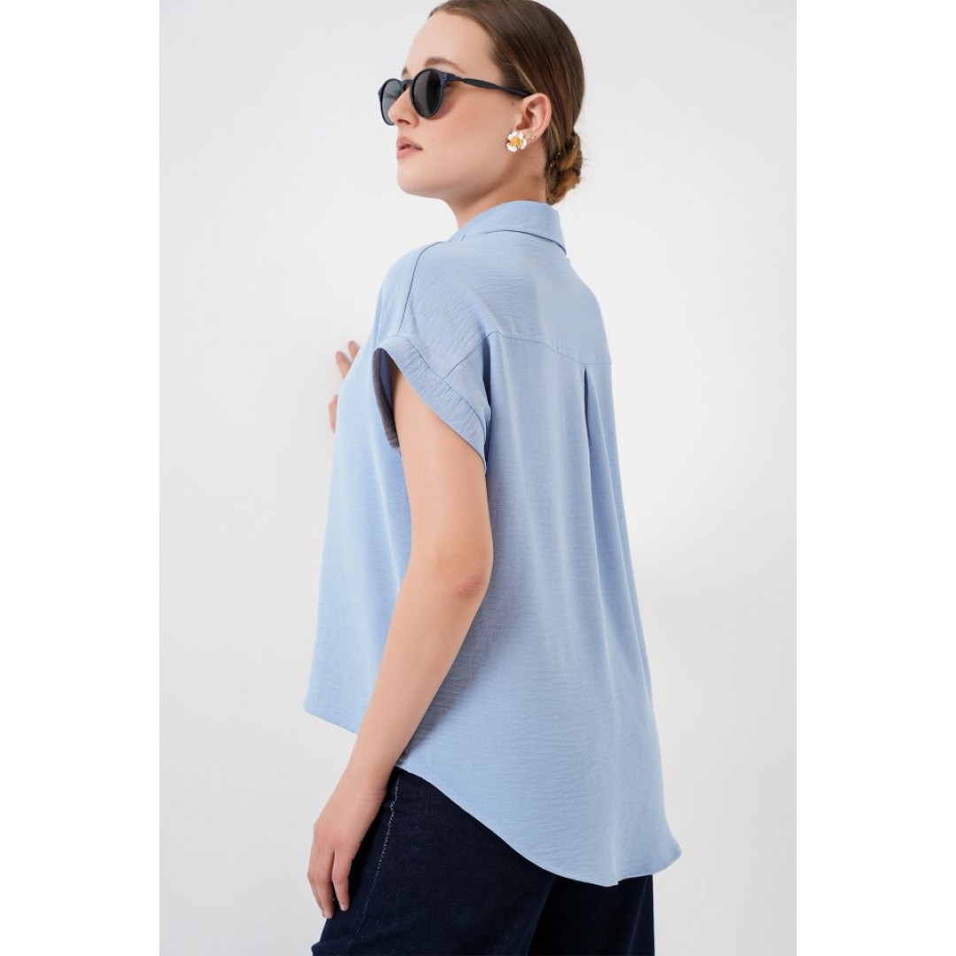 Oversize Kısa Kol Gömlek 20322 - Mavi 159980 Oversize Kısa Kol Gömlek 20322 - Mavi 159980