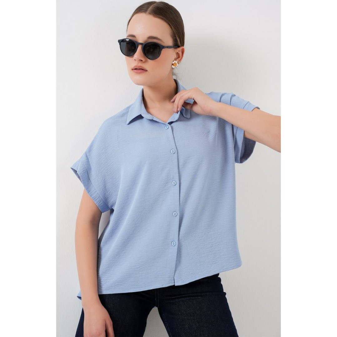 Oversize Kısa Kol Gömlek 20322 - Mavi 159980 Oversize Kısa Kol Gömlek 20322 - Mavi 159980