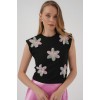 930 Kısa Kol Desenli Crop Bluz - Siyah 160108