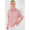 Pembe Kısa Kol Oversize Keten Gömlek 20240 160470 Pembe Kısa Kol Oversize Keten Gömlek 20240 160470
