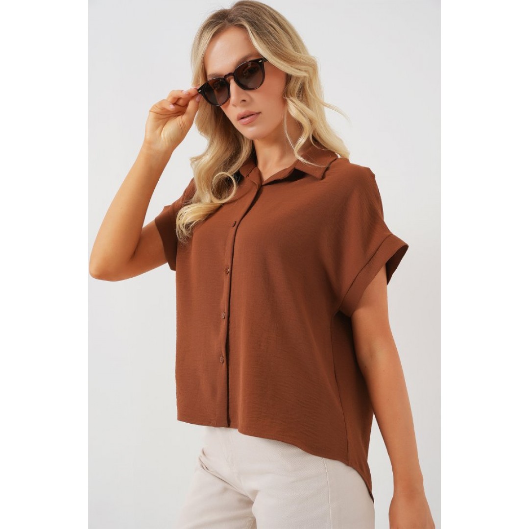 Oversize Kısa Kol Gömlek 20322 - Taba - 161786 Oversize Kısa Kol Gömlek 20322 - Taba - 161786