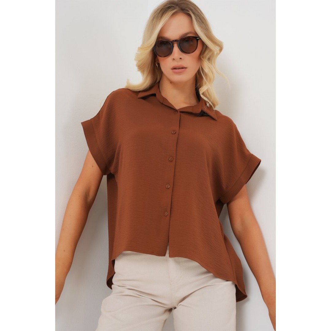 Oversize Kısa Kol Gömlek 20322 - Taba - 161786 Oversize Kısa Kol Gömlek 20322 - Taba - 161786