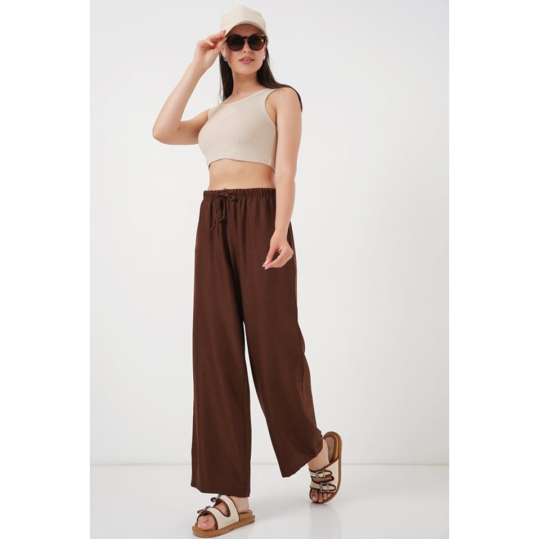 Geniş Paça Keten Pantolon 6735 - Kahverengi 162508 Geniş Paça Keten Pantolon 6735 - Kahverengi 162508