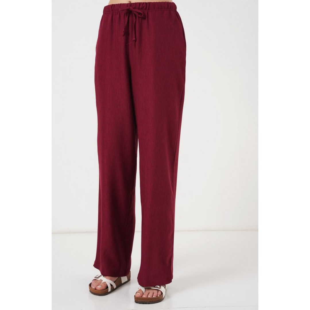 Geniş Paça Keten Pantolon 6735 - Bordo 162509 Geniş Paça Keten Pantolon 6735 - Bordo 162509