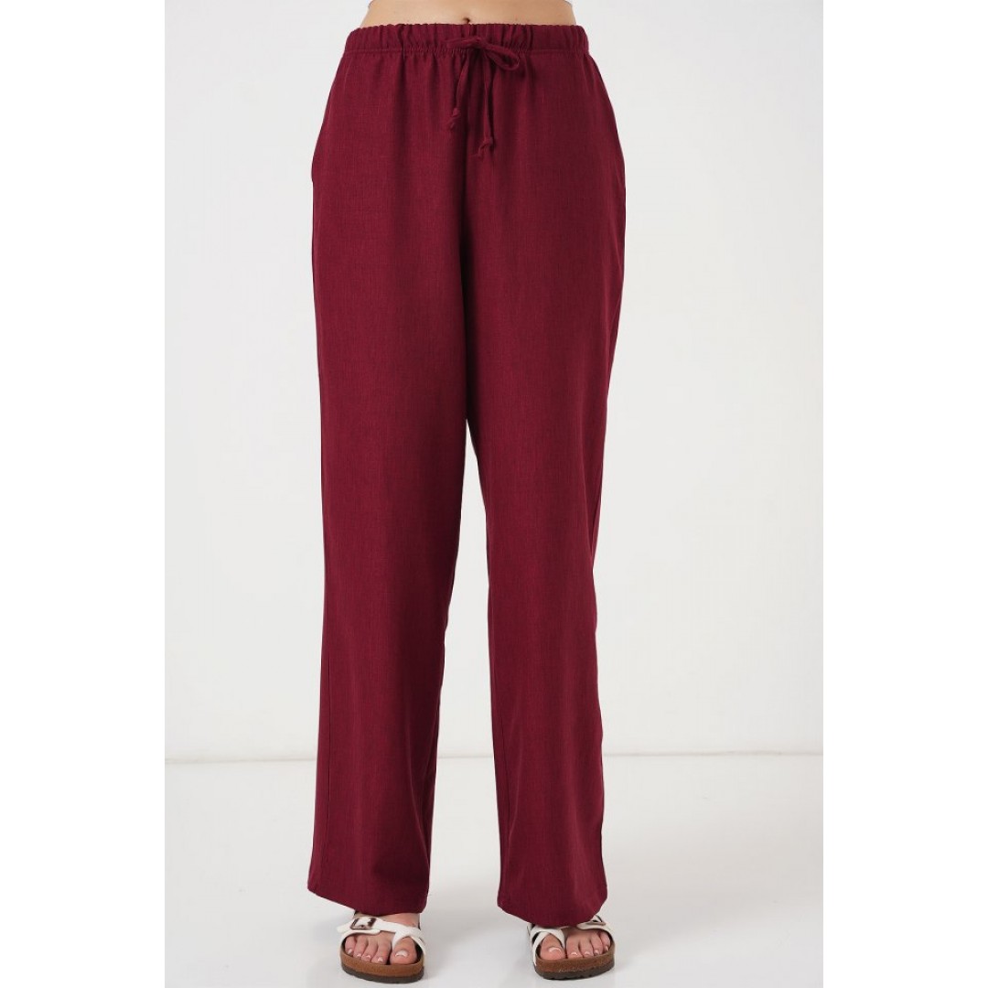 Geniş Paça Keten Pantolon 6735 - Bordo 162509 Geniş Paça Keten Pantolon 6735 - Bordo 162509