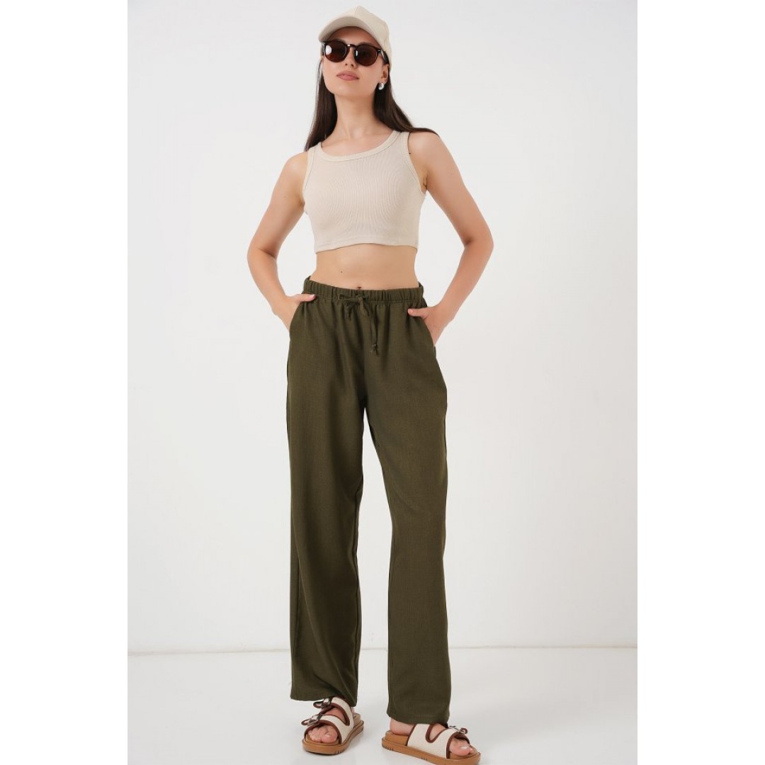 Geniş Paça Keten Pantolon 6735 - Haki 162510 Geniş Paça Keten Pantolon 6735 - Haki 162510
