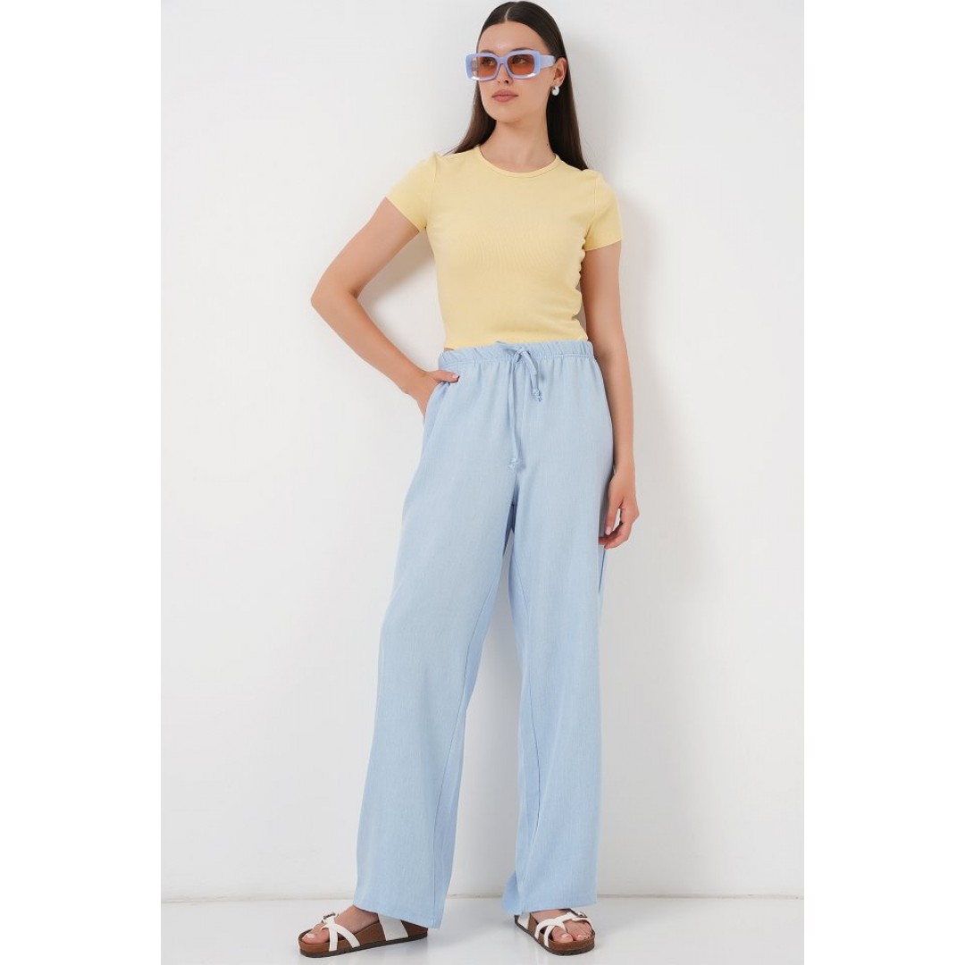 Geniş Paça Keten Pantolon 6735 - Mavi 162511 Geniş Paça Keten Pantolon 6735 - Mavi 162511