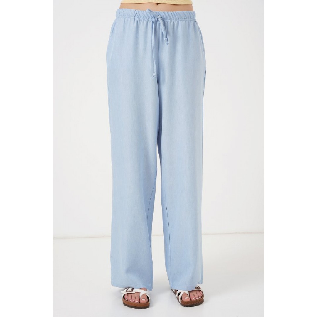 Geniş Paça Keten Pantolon 6735 - Mavi 162511 Geniş Paça Keten Pantolon 6735 - Mavi 162511