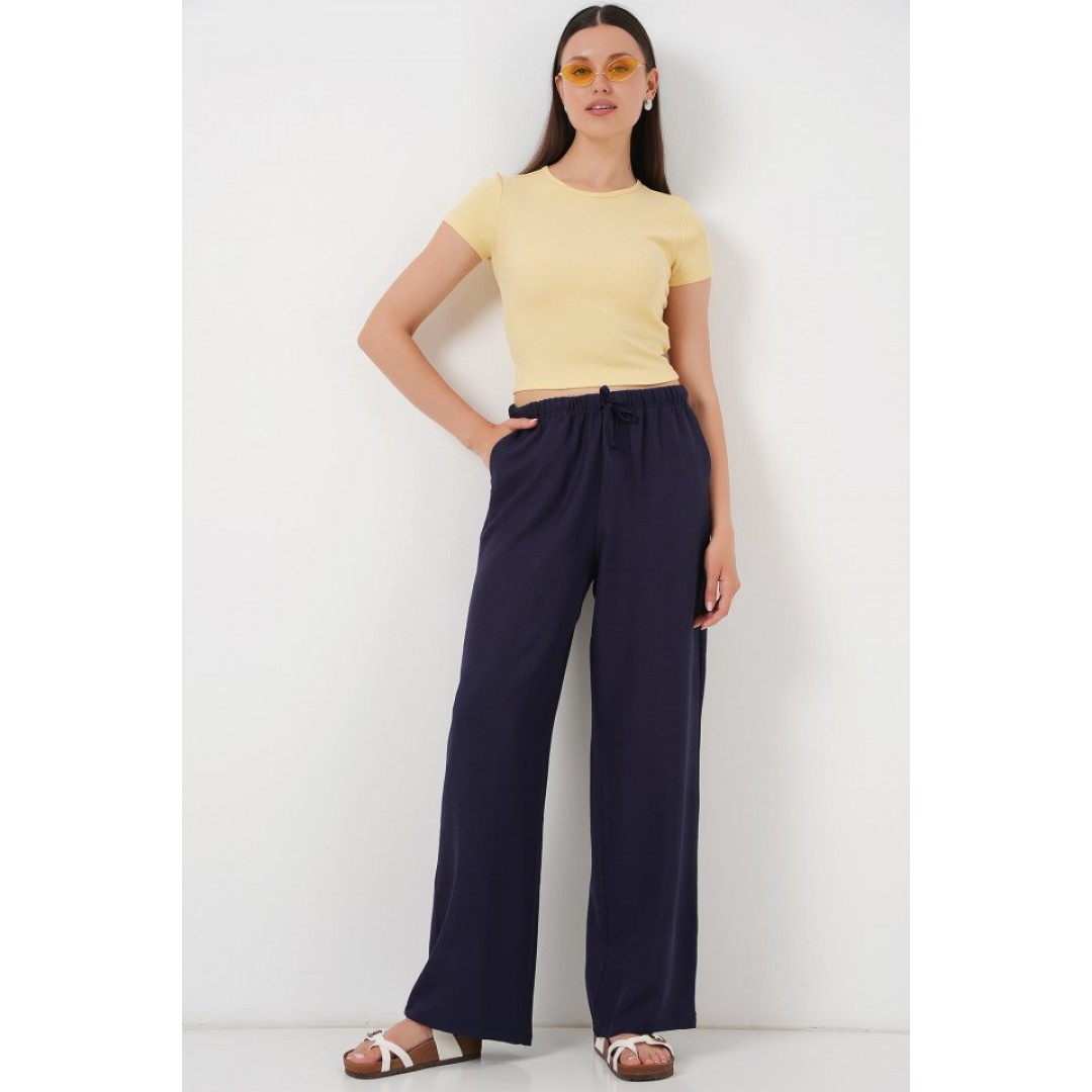 Geniş Paça Keten Pantolon 6735 - Lacivert 162512 Geniş Paça Keten Pantolon 6735 - Lacivert 162512