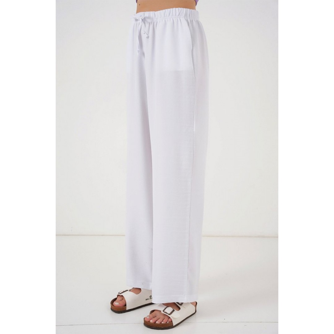 Geniş Paça Keten Pantolon 6735 - Beyaz 162516 Geniş Paça Keten Pantolon 6735 - Beyaz 162516
